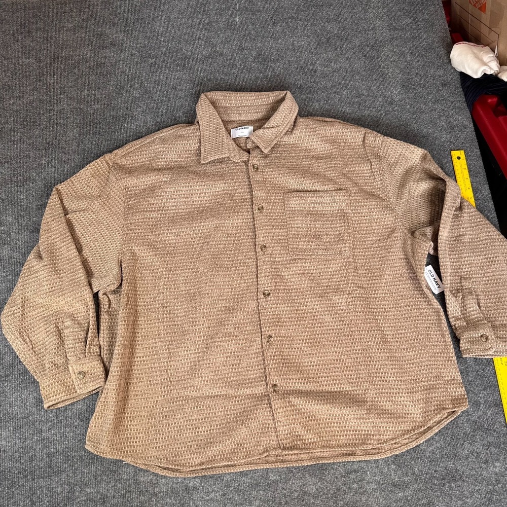 Old Navy Button Down Shirt Men XXXL Brown Long Sleeve Cotton Textured fabric NWT
